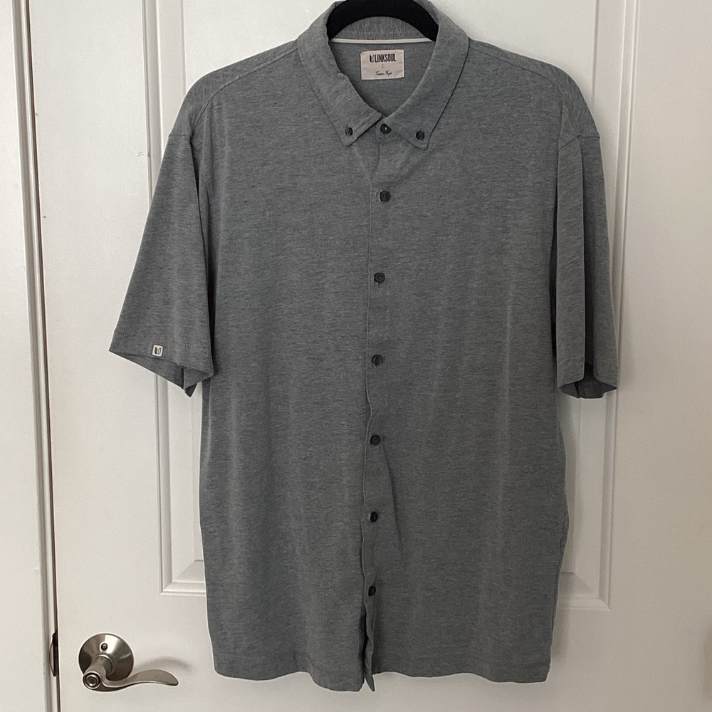 Linksoul Men's Gray Casual Button Down Shirt
